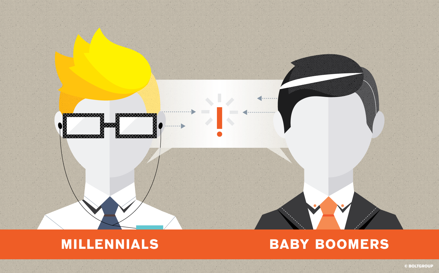 illustration of millennials vs baby boomers