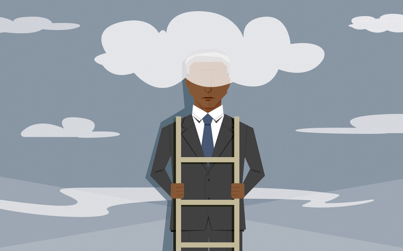 illustration of business man with head in clouds