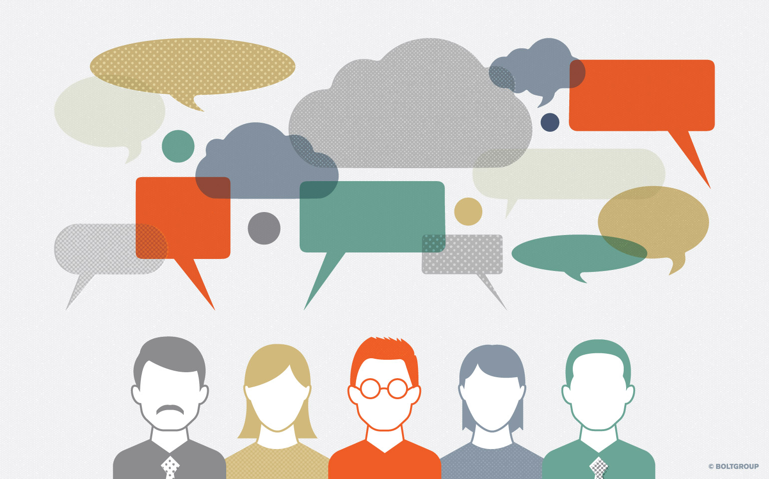 illustration of people with empty speech bubbles
