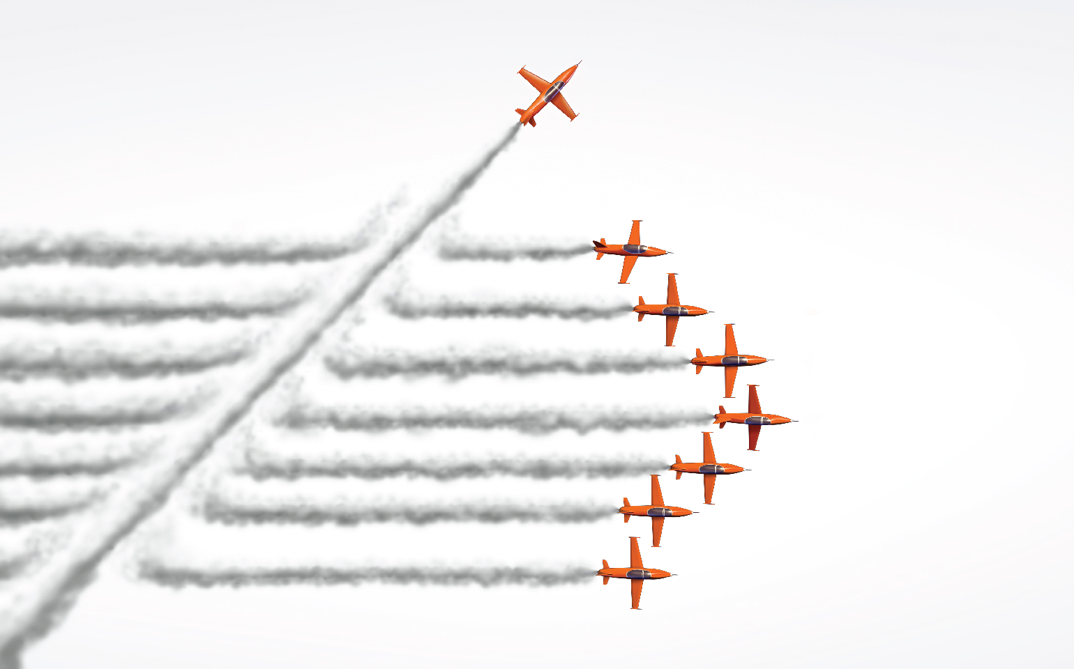 illustration of planes flying and one breaking off