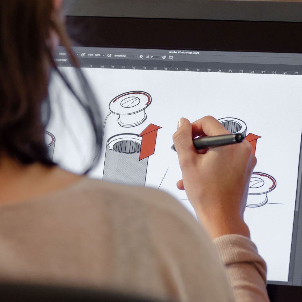 Female using digital pen to draw on a screen