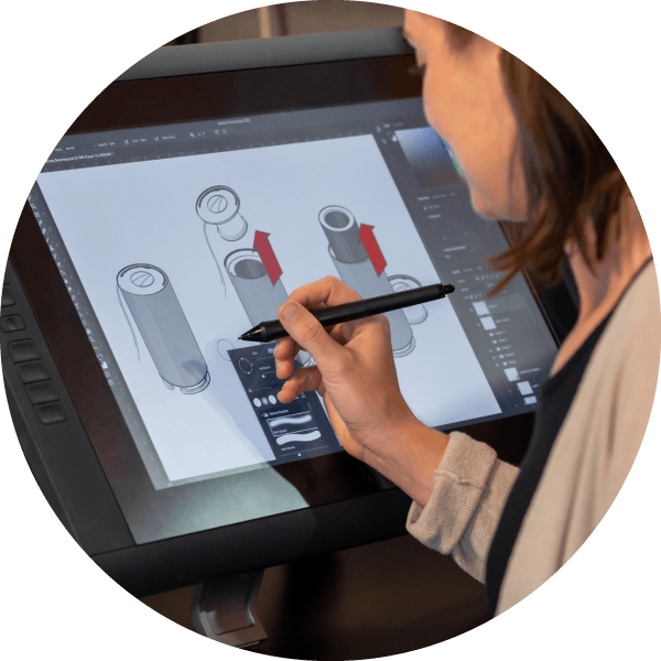 Woman drawing on screen with digital pen