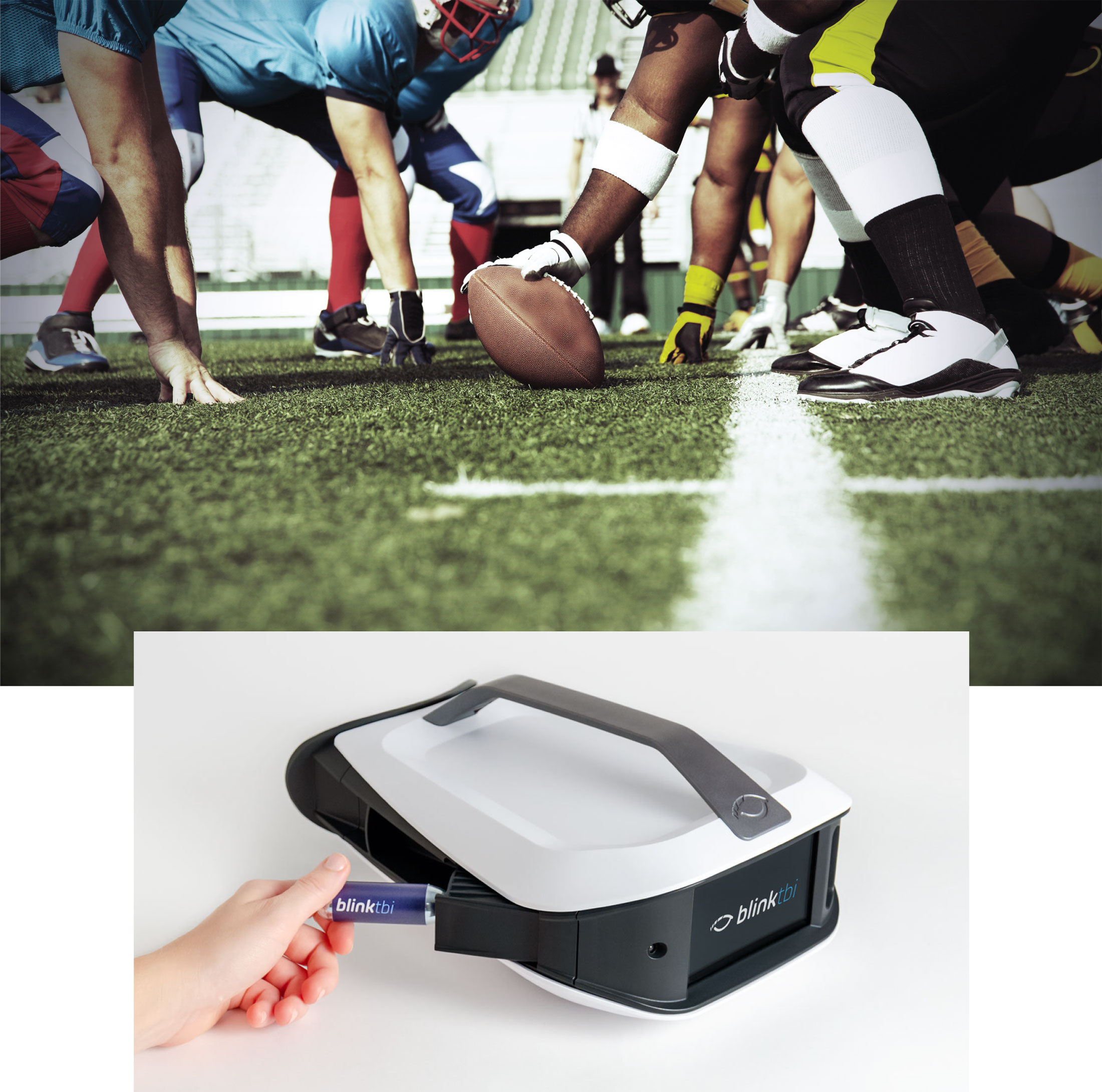 image of football players and blink eyestat with air cartridge in view