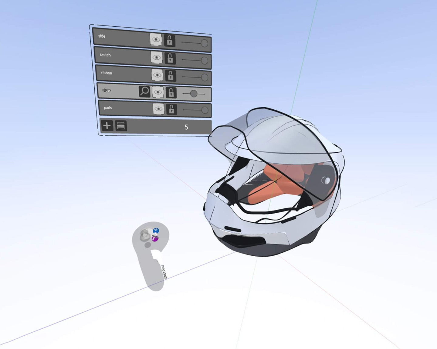 Sketching a helmet in the Gravity Sketch virtual reality environment