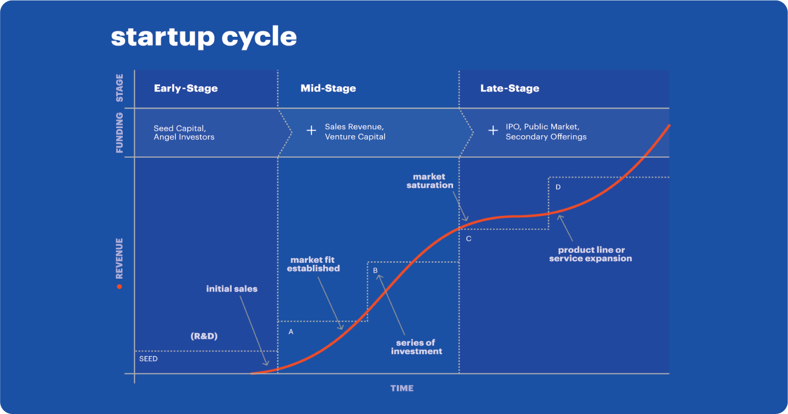 graph showing the process of a startup development