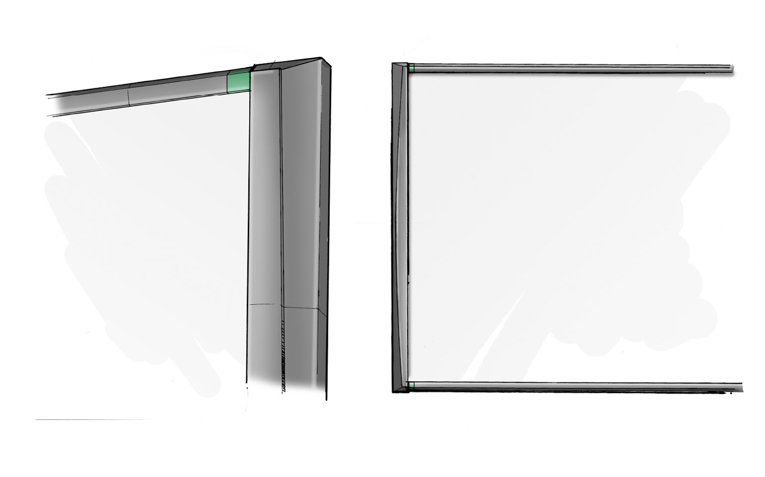 sketches of corners of whiteboards