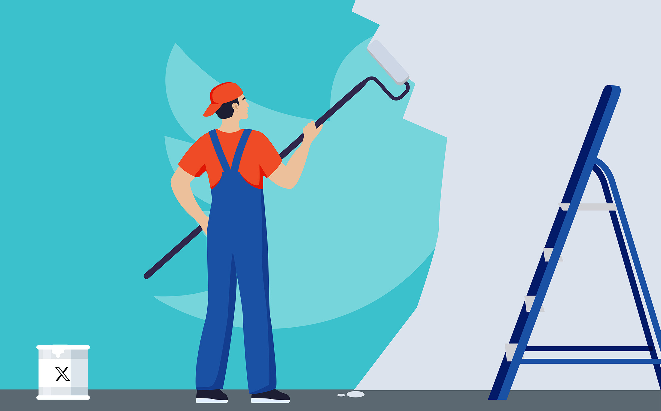 illustration of painter covering twitter logo