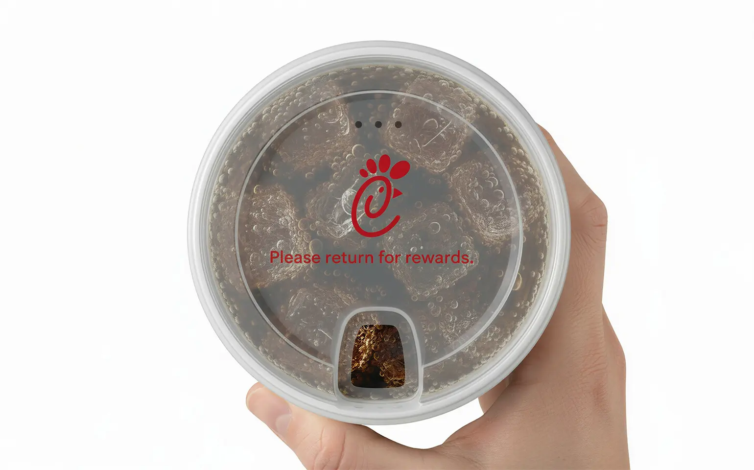 rendering of a lid on a reusable cup with Chick-fil-A branding