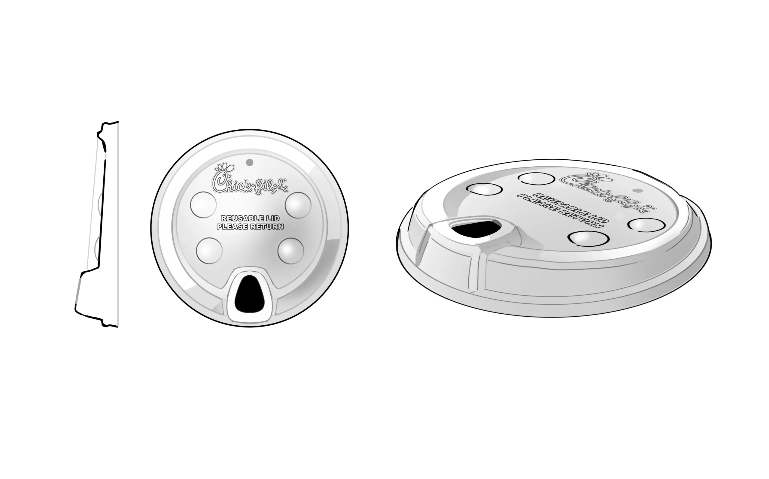 concept drawings of a Chick-fil-A reusable cup lid for cold drinks